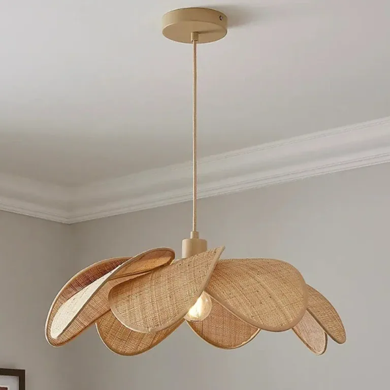 Suspension LED en paille tressée style vintage – Image 3