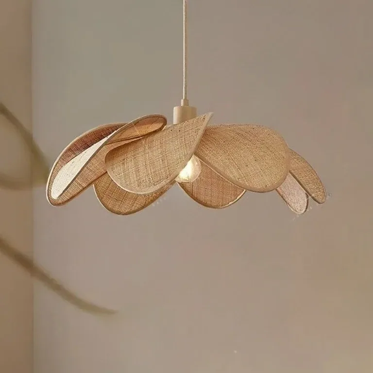Suspension LED en paille tressée style vintage – Image 4