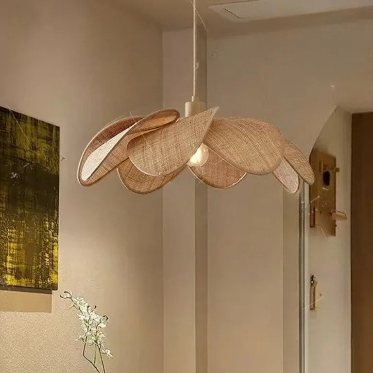 Suspension LED en paille tressée style vintage – Image 5