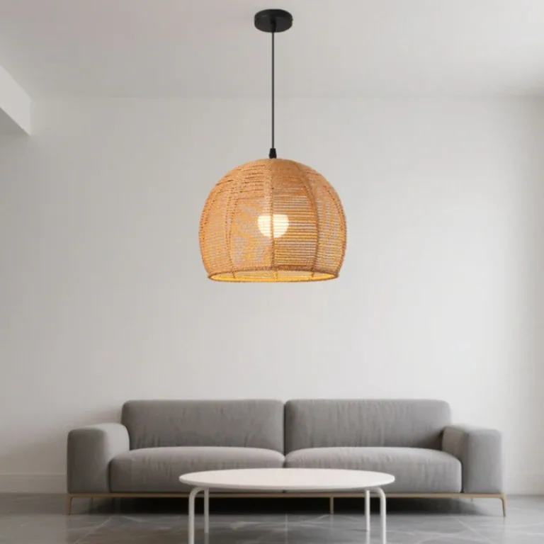 Suspension rotin bohème Warm Light, corde chanvre – Image 5