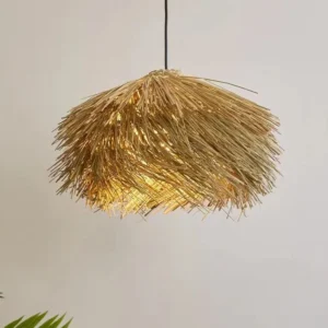 Suspension rotin et paille 3 lampes D40 cm changeable