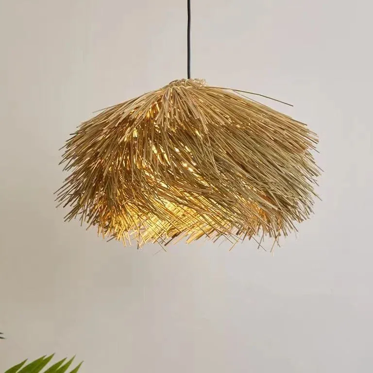 Suspension rotin et paille 3 lampes D40 cm changeable