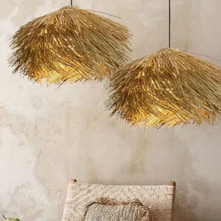 Suspension rotin et paille 3 lampes D40 cm changeable – Image 3