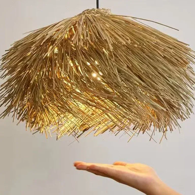 Suspension rotin et paille 3 lampes D40 cm changeable – Image 4