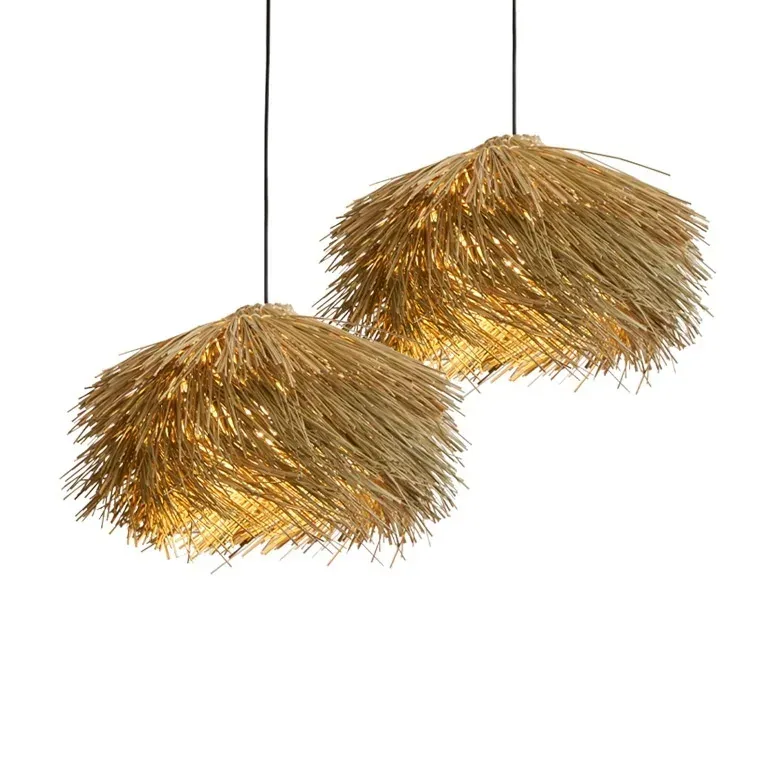 Suspension rotin et paille 3 lampes D40 cm changeable – Image 5