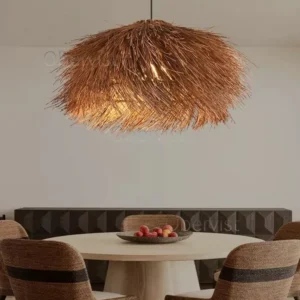 Suspension rotin naturelle avec ampoule E27 incluse
