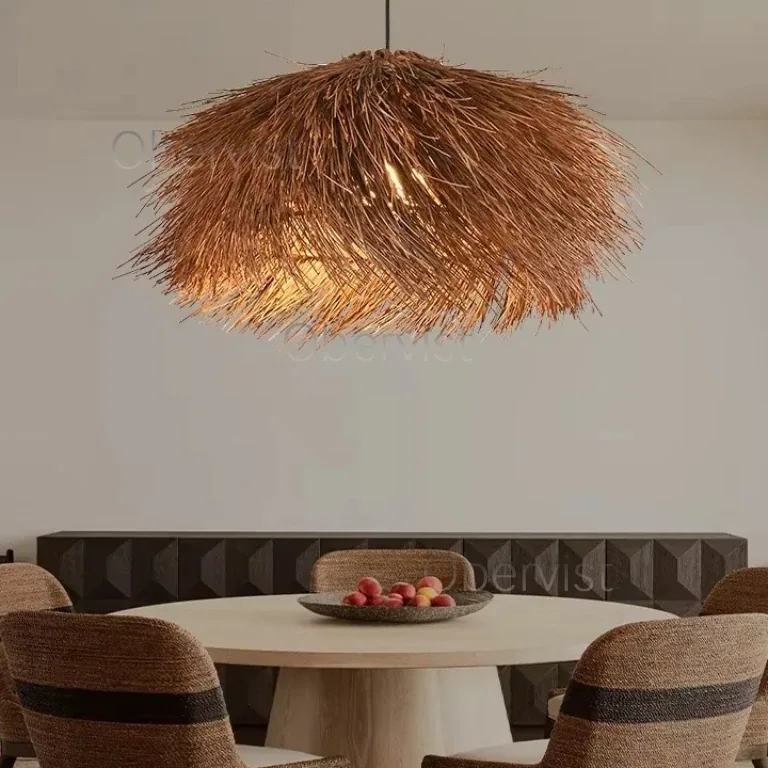 Suspension rotin naturelle avec ampoule E27 incluse