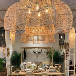 Suspension rotin style Wabi-sabi pour salon