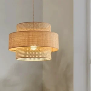 Suspension rotin tressé D60 cm — Warm light