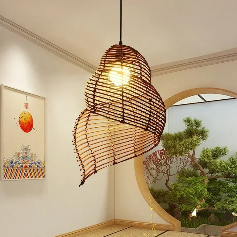 Suspension rotin tressé forme escargot en bambou – Image 3