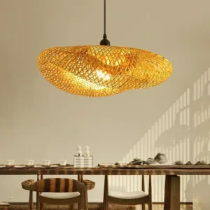 Suspension rotin tressé style vintage faite main