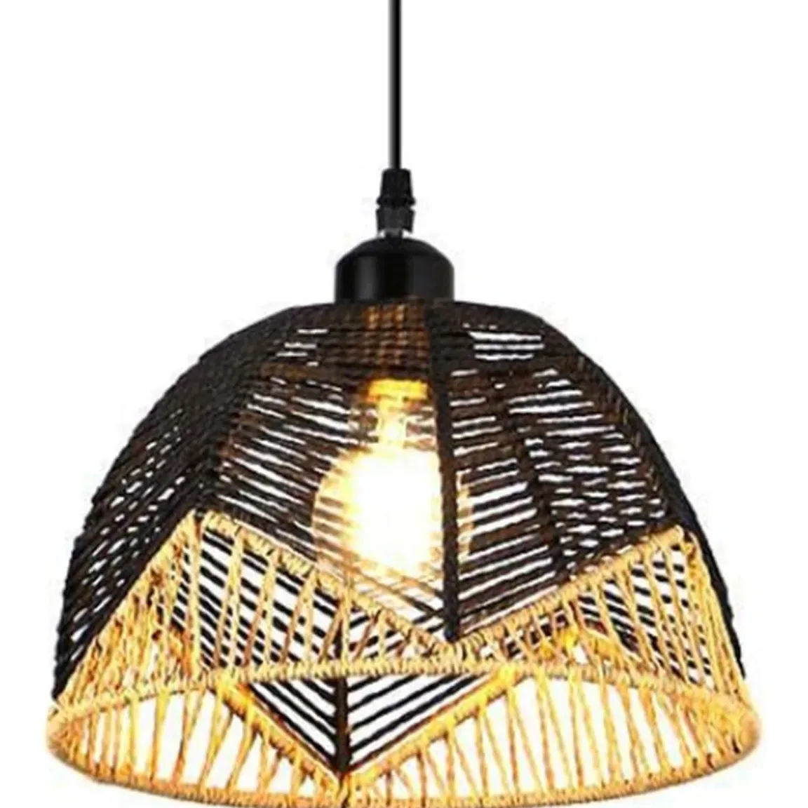 Suspension rotin vintage JOYINLED E27 en papier – Image 3