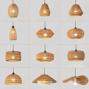 Suspension rotin Warm Light en corde de chanvre