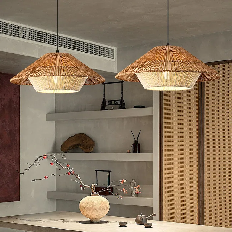 Suspension rotin Warm Light en corde de chanvre – Image 2