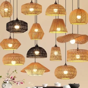 Suspension tressée corde chanvre et bambou Ø31 cm