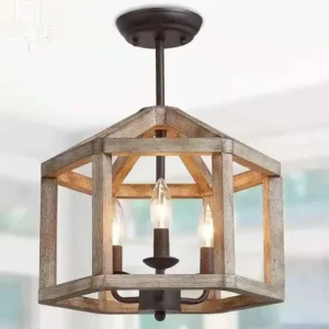 Suspension vintage en bois et métal pour intérieur