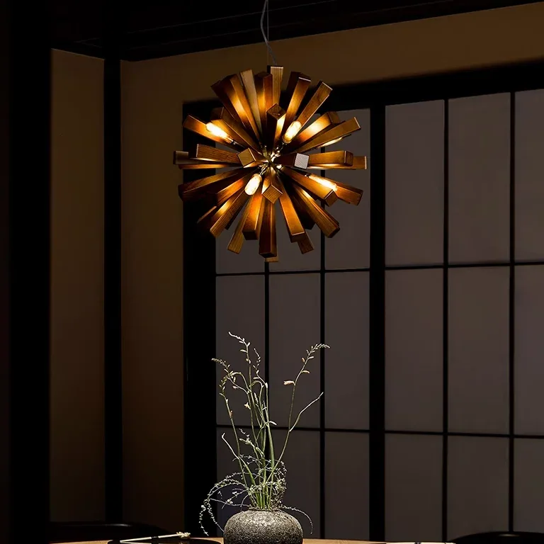 Suspension Wabi Sabi orbe bois et métal chaîne – Image 3