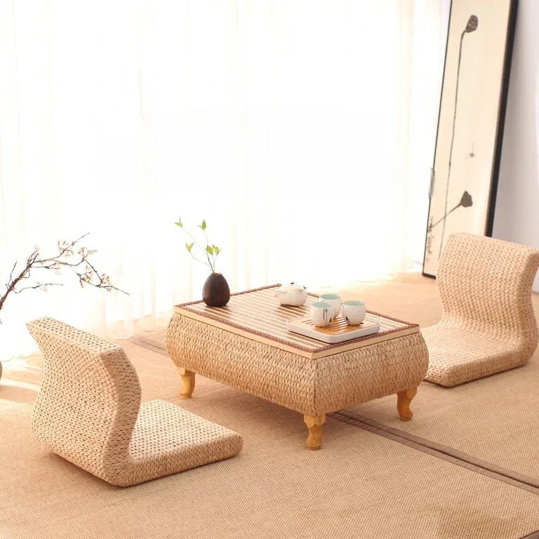 Table basse carrée en rotin et bambou style tatami – Image 4