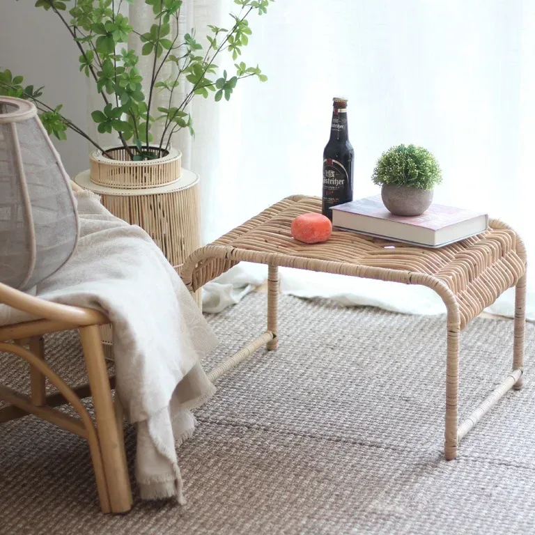 Table basse en rotin style nordique avec étagère métal – Image 3