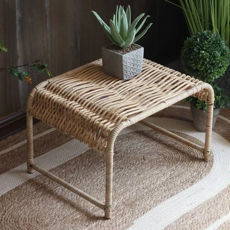 Table basse en rotin style nordique avec étagère métal – Image 4