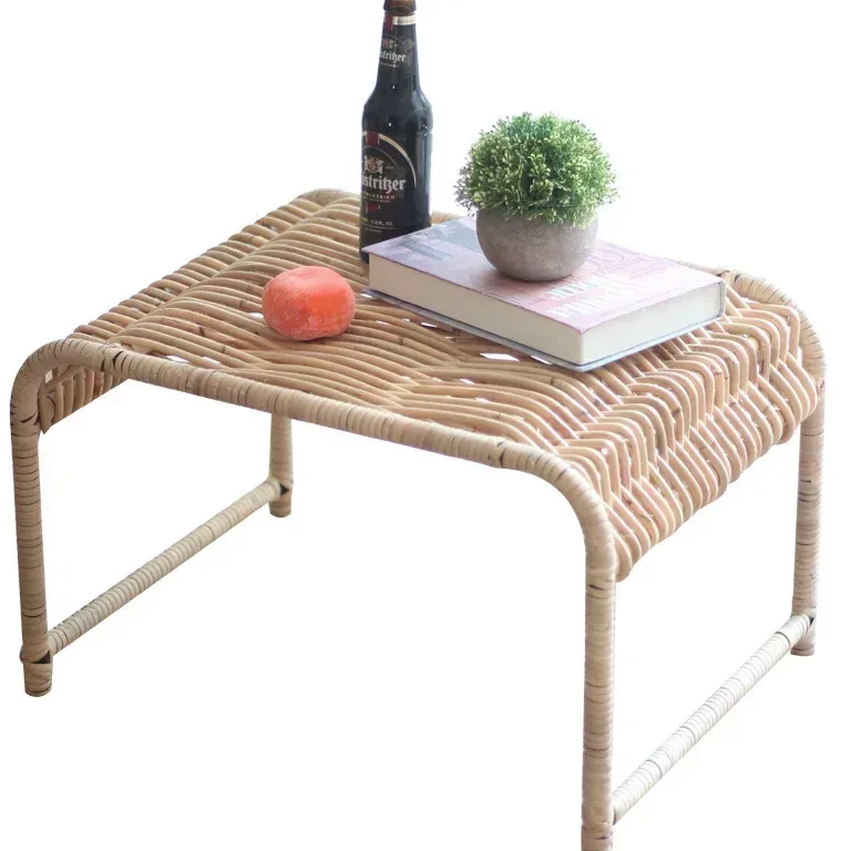 Table basse en rotin style nordique avec étagère métal – Image 5