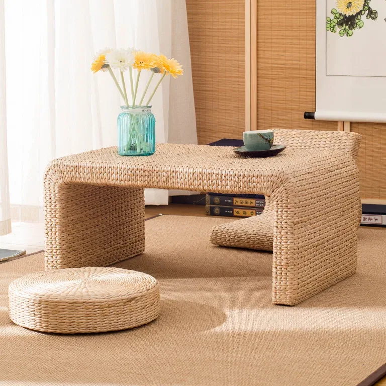 Table basse en rotin tissé 100×50×38 cm — style Tatami – Image 2