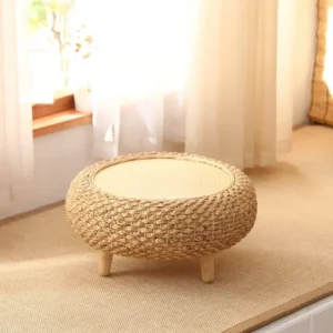 Table basse ronde en rotin tissé à la main avec rangement