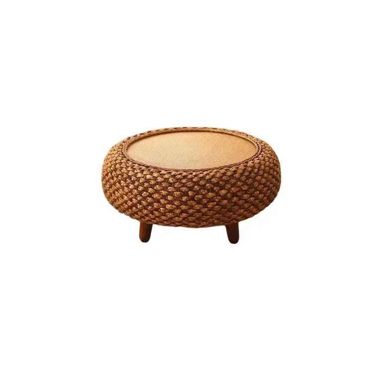 Table basse ronde en rotin tissé à la main avec rangement – Image 2