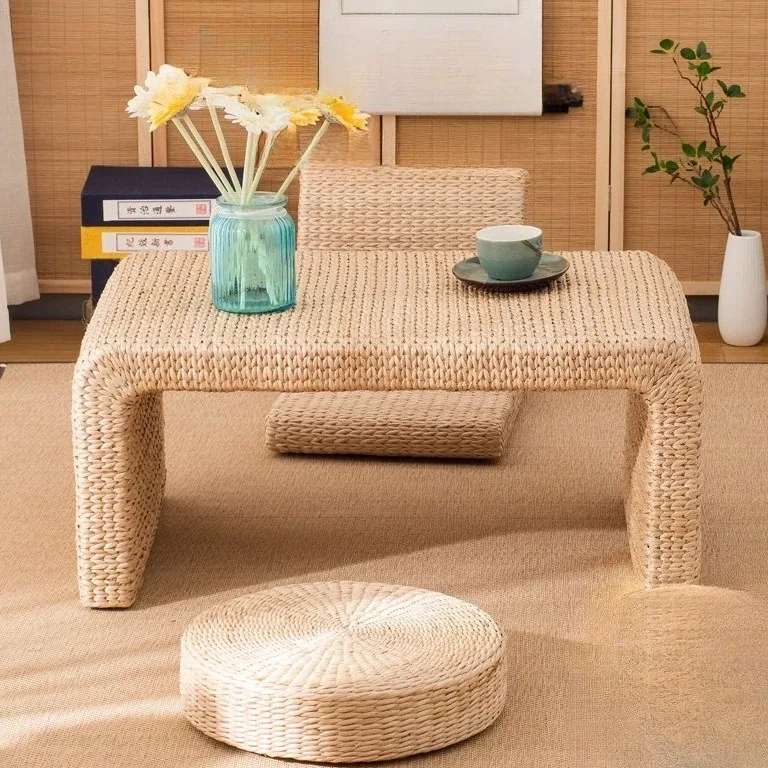 Table basse tatami en rotin tissé 60x45x30 cm