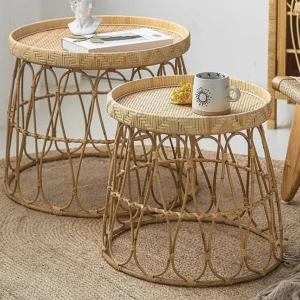 Table d'appoint ronde en bambou style nordique