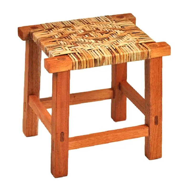 Tabouret carré en rotin naturel fait main – Image 5