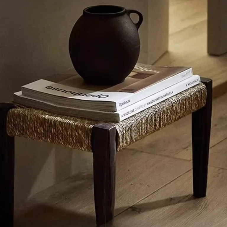 Tabouret carré en rotin tressé, siège d'entrée – Image 3