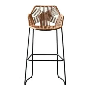 Tabouret de bar moderne dossier rotin et métal