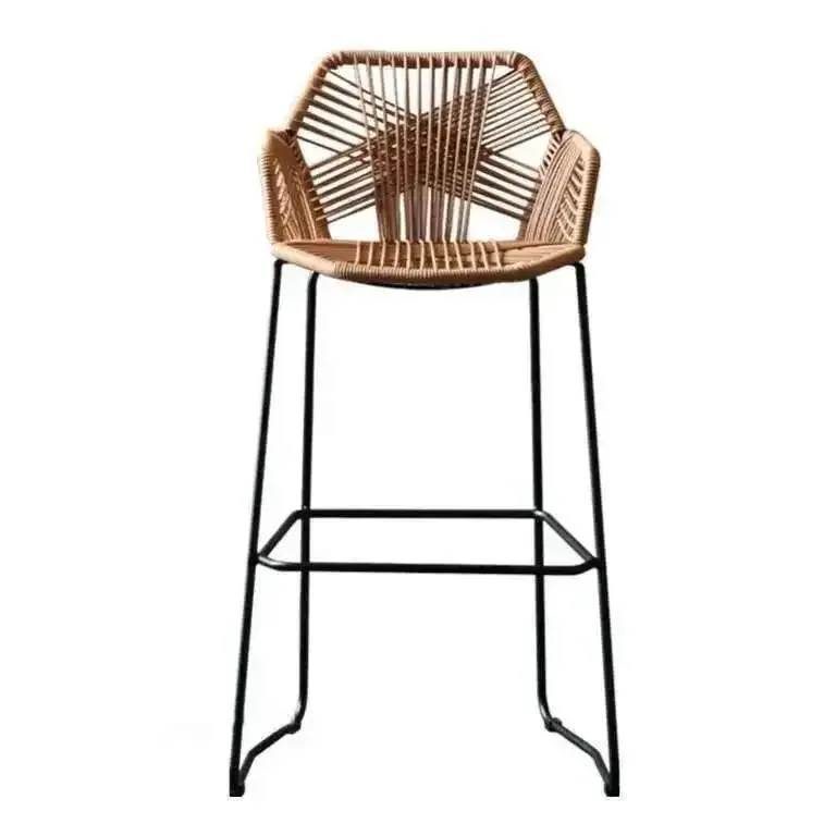 Tabouret de bar moderne dossier rotin et métal