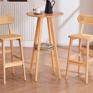 Tabouret de bar nordique en bois et rotin tressé