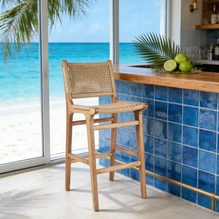 Tabouret de bar rotin tressé style côtier hauteur comptoir
