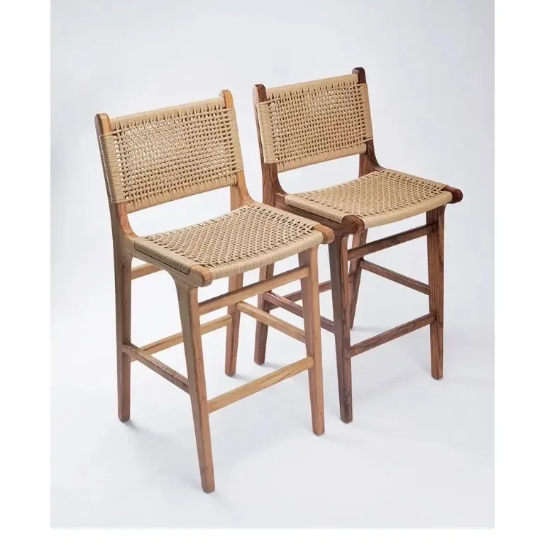 Tabouret de bar rotin tressé style côtier hauteur comptoir – Image 2