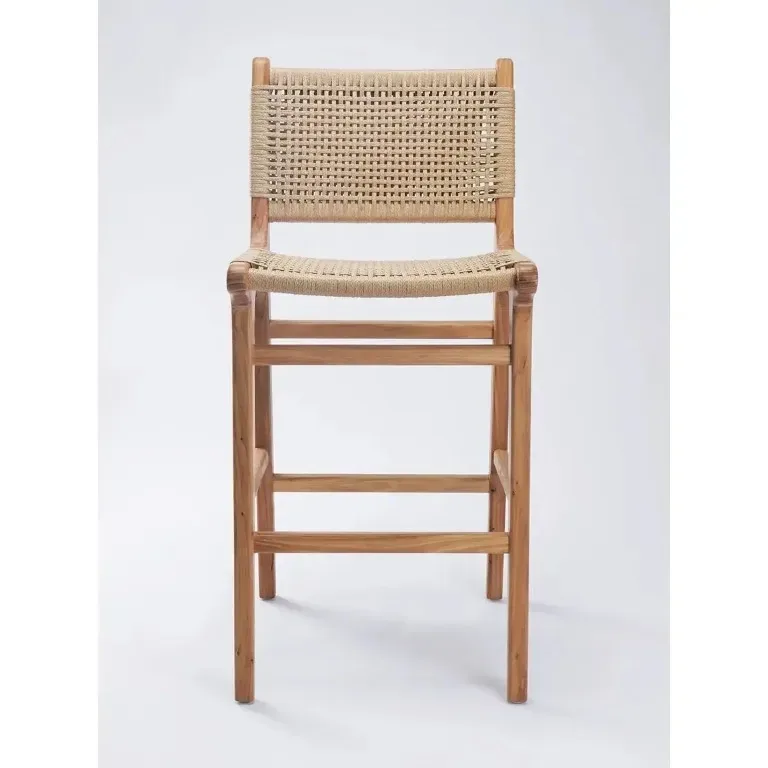 Tabouret de bar rotin tressé style côtier hauteur comptoir – Image 3