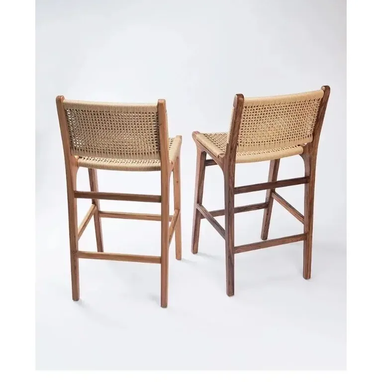 Tabouret de bar rotin tressé style côtier hauteur comptoir – Image 4