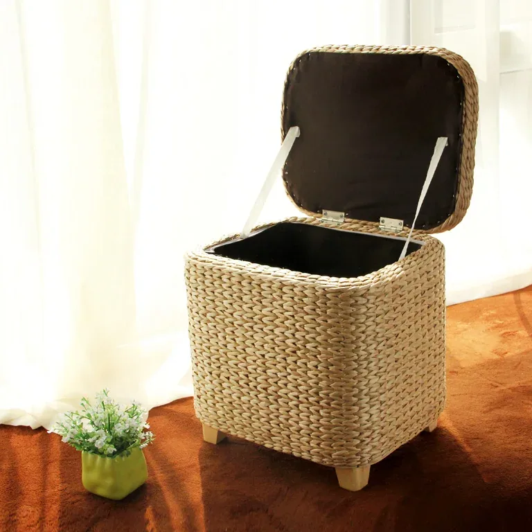 Tabouret de rangement en rotin multifonction – Image 3