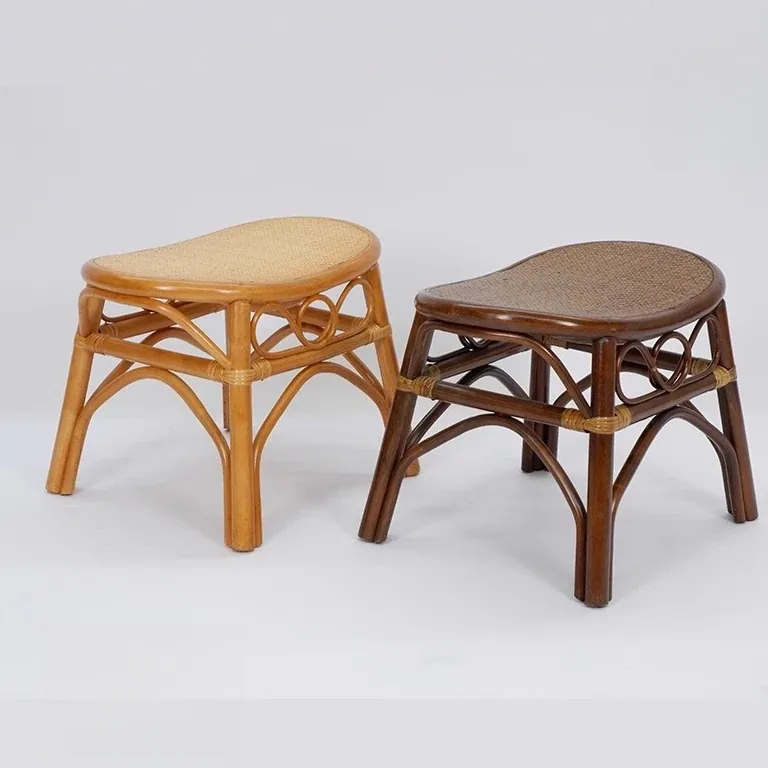Tabouret ottoman en rotin tressé forme pain – Image 2