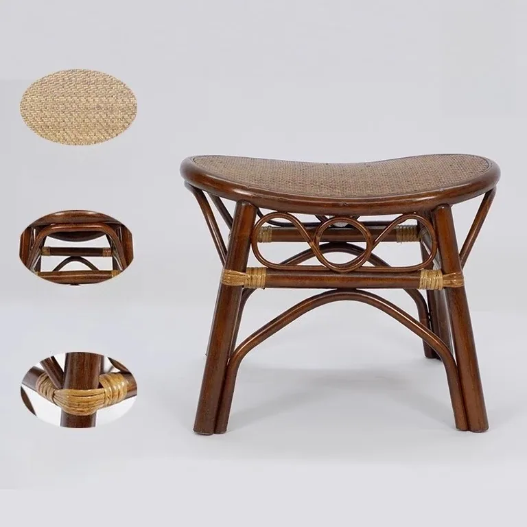 Tabouret ottoman en rotin tressé forme pain – Image 3