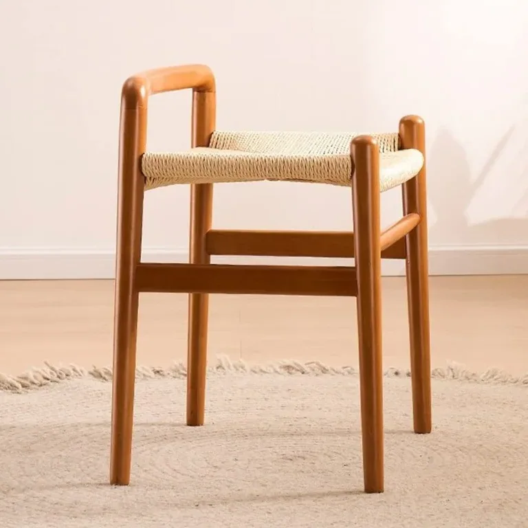 Tabouret scandinave rotin et bois massif réglable – Image 2