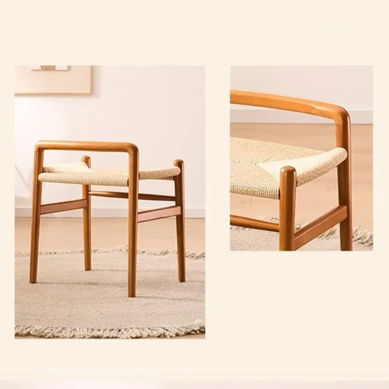 Tabouret scandinave rotin et bois massif réglable – Image 3