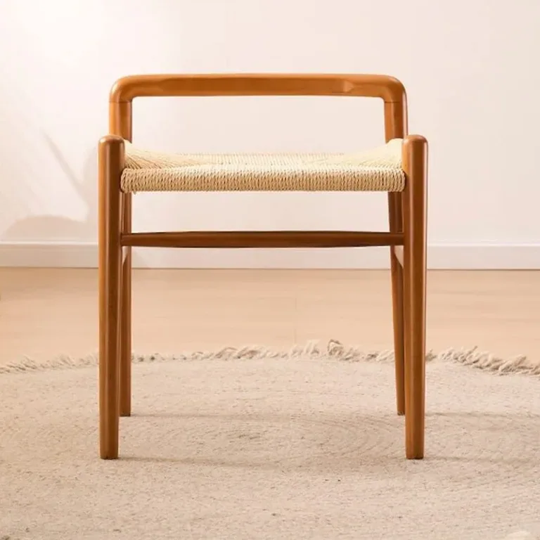 Tabouret scandinave rotin et bois massif réglable – Image 4