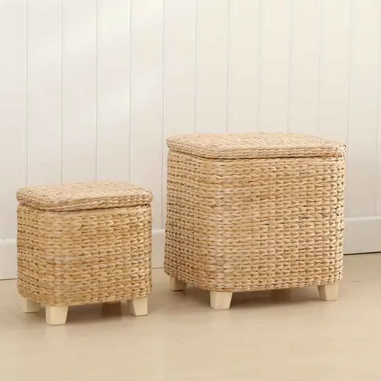 Tabouret tissé en rotin naturel, pouf moderne