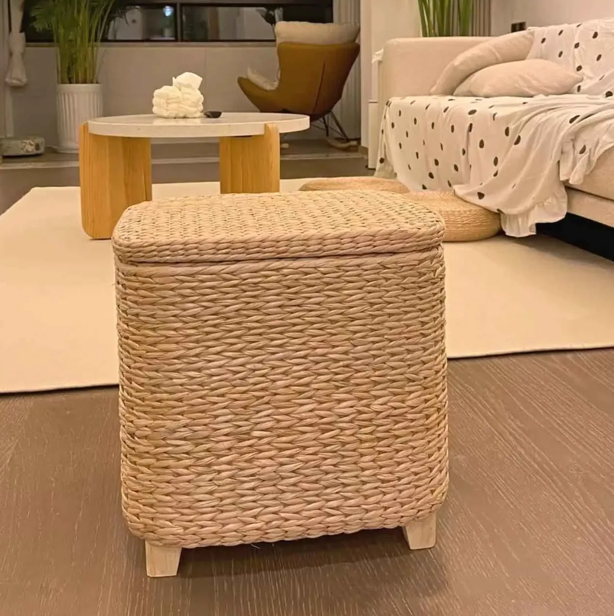 Tabouret tissé en rotin naturel, pouf moderne – Image 2