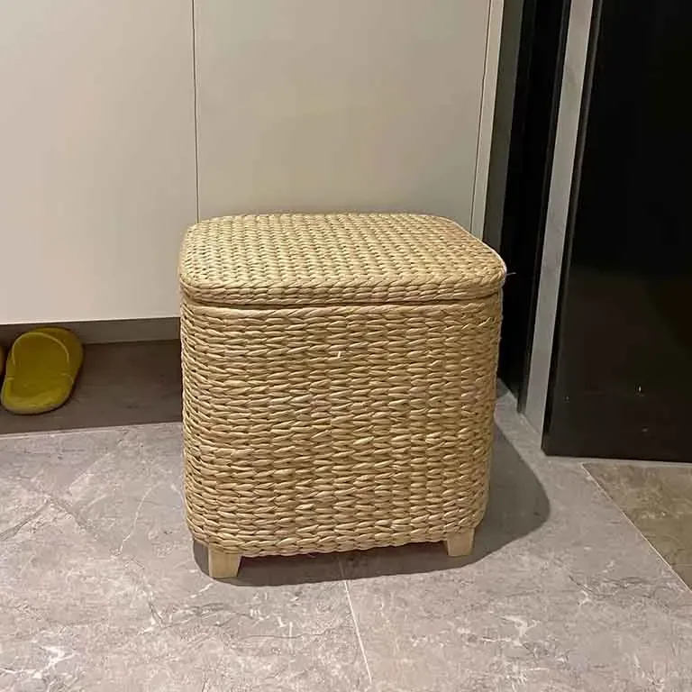 Tabouret tissé en rotin naturel, pouf moderne – Image 3