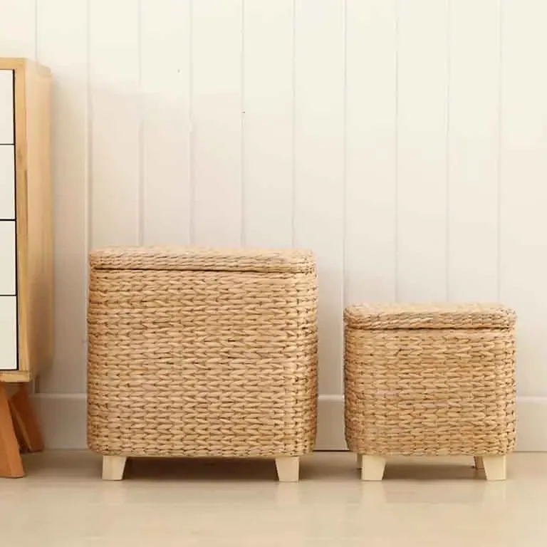 Tabouret tissé en rotin naturel, pouf moderne – Image 4