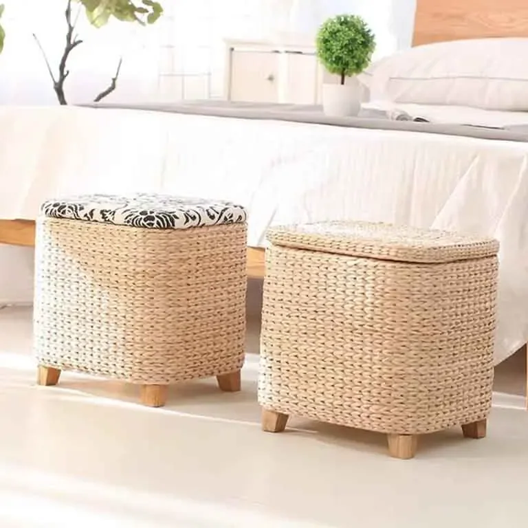 Tabouret tissé en rotin naturel, pouf moderne – Image 5